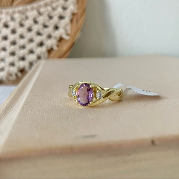 NWT Gold Amethyst Oval Cut Ring “Brigitta” Light  Purple Promise Engagement Jewe - Picture 1 of 13